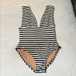 J. Crew Black and White Striped One Piece Swimsuit